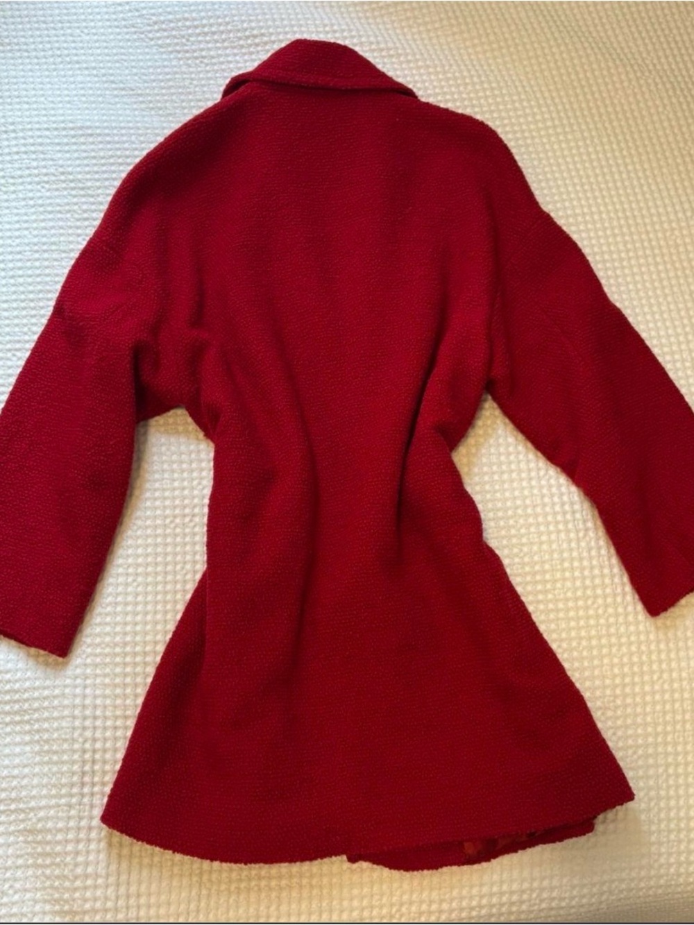 Massimo Dutti Red Textured Wool Pea Coat - Picture 4 of 5